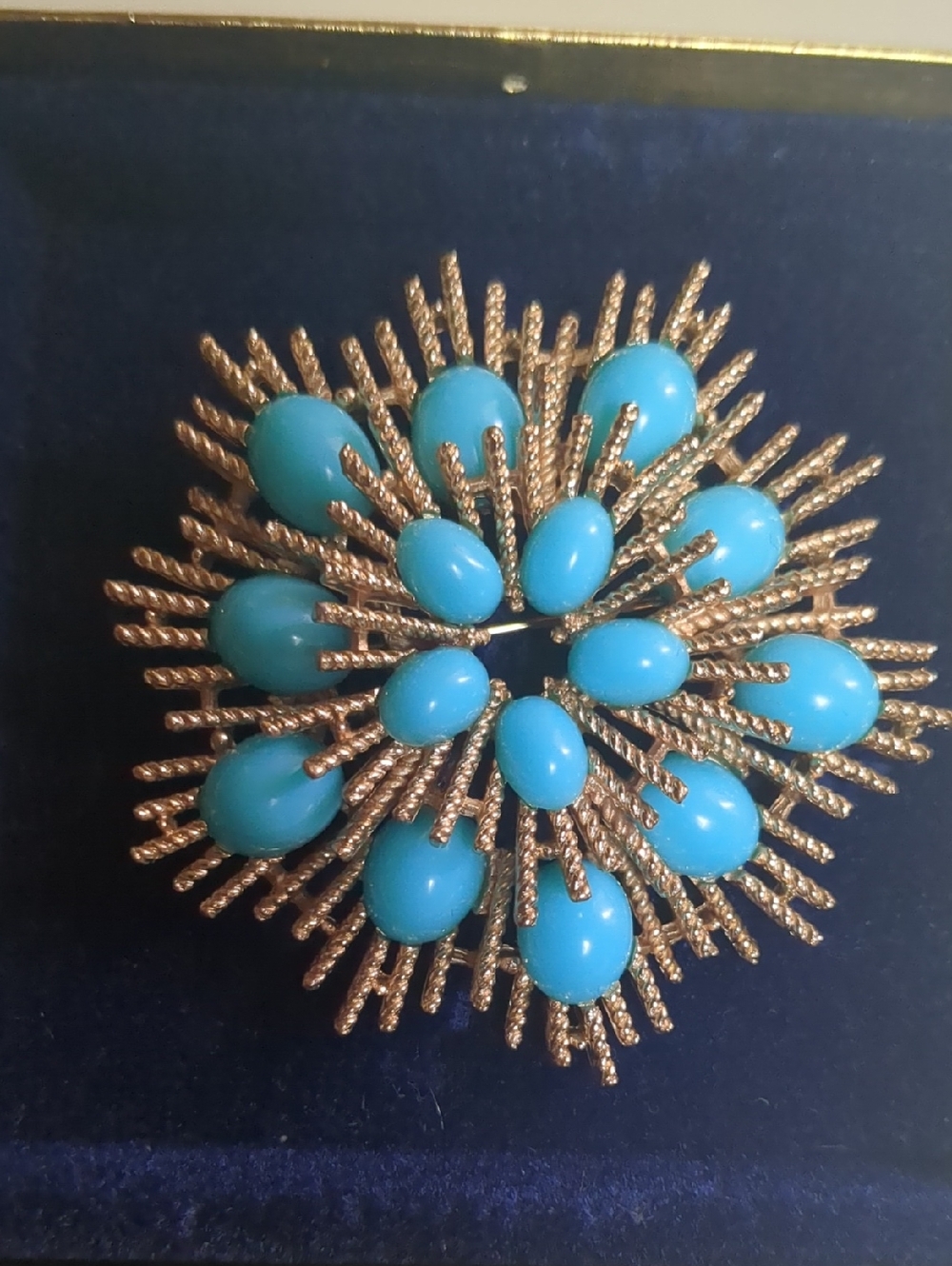 Avon Turquoise and Gold Burst Brooch